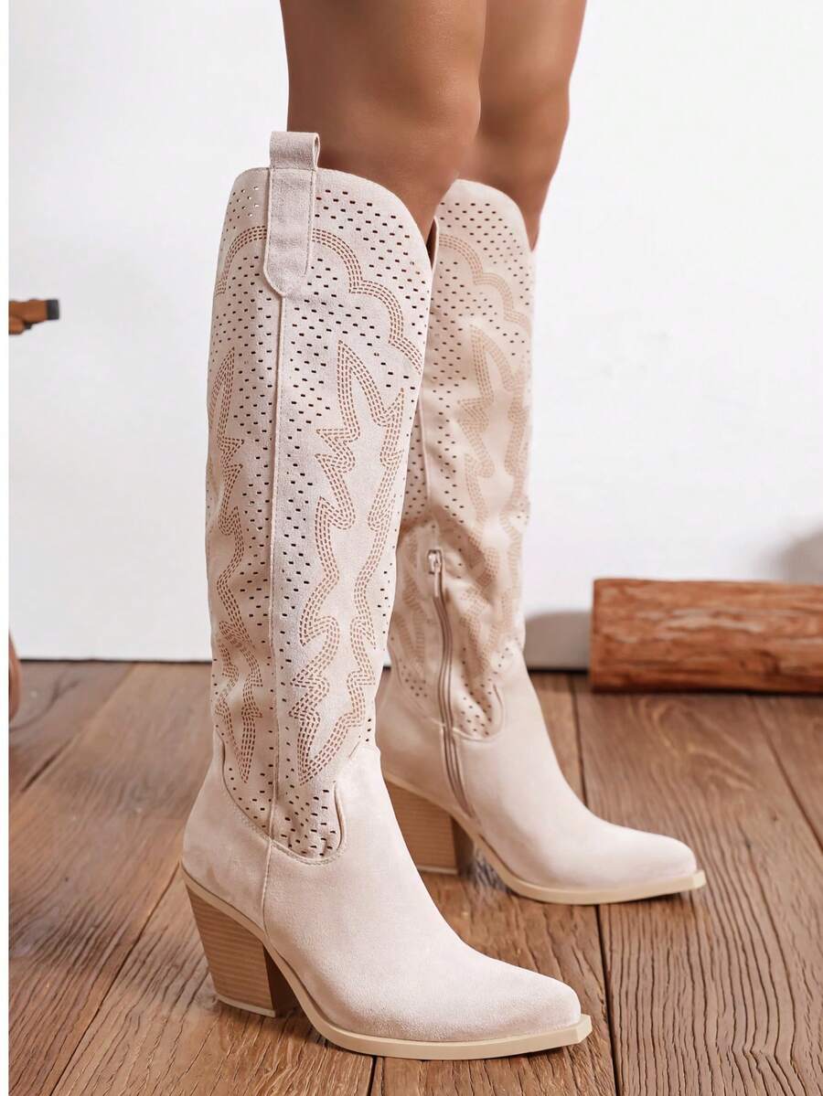 Fashionable Women's Western Boots For Spring And Summer - Beige - View 1