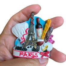 6.5cm/2.56in Paris Food Element Refrigerator Magnets, French Travel Souvenir Magnets With 3D Eiffel Tower, Red Wine And Bread Decor - one-size - View 2