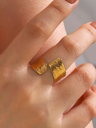 1pc 18K Gold Plated Stainless Steel Fashionable Geometric Open Ring, Suitable For Women's Daily And Party Wear