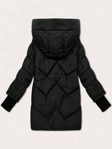 A Transitional Quilted Jacket With A Detachable Hood, A Loose Quilted Jacket, Insulated With Synthetic Down, Long Knit Cuffs At The Ends Of The Sleeves, A Zippe - Black - View 2