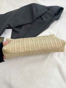 Túi xách thời trang màu trơn, chất liệu PU, dung tích lớn, nắp gập có khóa nam châm, hình vuông, họa tiết da cá sấu, túi xách nữ đa năng dùng cho dự tiệc, buổi tối, phù hợp cho phụ nữ đi du lịch và mua sắm. - Màu Khaki - Xem 3