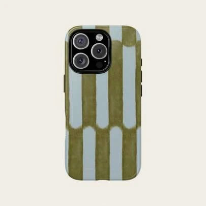 Capa para celular com estampa de listras verticais em aquarela azul, capa protetora verde-oliva e azul, compatível com iPhone 17, 16, 15, 14, 13, 12, 11 Pro Max.