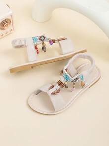 1 Pair Girls' Bohemian Style 2026 New Soft Non-Slip Flat Sandals, Suitable For Summer Wear - Beige - View 4