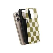 橄榄绿马赛克瓷砖图案手机壳，多色方块简约耐用保护套，适用于 17/16/15/14/13/12/11 Pro Max - 橄欖綠 - 查看 3