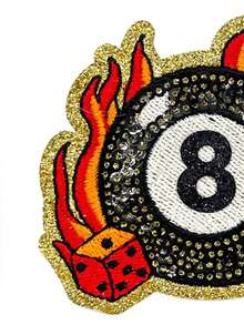 1PC Flaming 8 Ball & Dice Sequin Patch - Multicolor - View 3