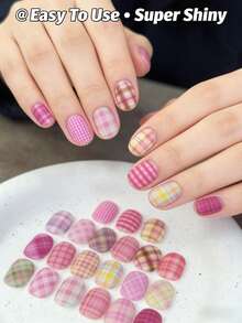 日式格子美甲印花箔，采用四季棕色条纹密胺面料设计，适合美甲沙龙DIY，轻松打造美甲造型，也可作为女士节日礼物赠送（需搭配印花胶使用） - 彩色 - 查看 3