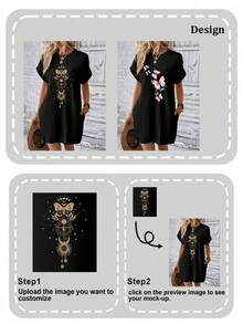 Customized Women's Dress - Can Customize LOGO, Floral Pattern, Photo, Valentine's Day, Mother's Day, Gift For Wife, Mom, Customize Name Black Summer - Black - View 3