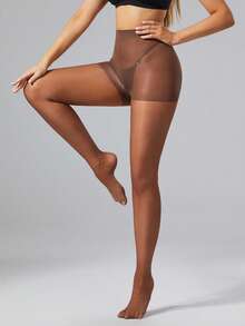 4双装女士性感20D透明连裤袜，黑色和棕色，时尚简约紧身裤 - 彩色 - 查看 3