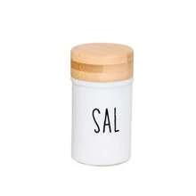 Glass Salt Shaker With The Word "Salt" And Natural Bamboo Lid - Blanco - Ver 7