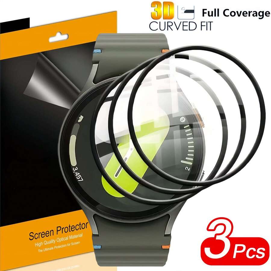 黑色硅胶边框手表屏幕保护膜 3 片装，适用于三星 Galaxy Watch8-40mm/44mm、Watch7-40mm/44mm、Watch8 Classic-46mm、Watch7 Ultra/8 Ultra，黑色硅胶边框，无气泡，无白边（非玻璃材质），防刮花，易于安装，高清透明，智能手表保护膜，兼容三星配件，春季周年纪念礼物