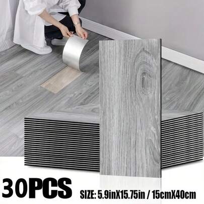 30pcs DIY Retro Wood Grain Self-Adhesive Wallpaper, Peel-And-Stick PVC Anti-Slip Floor Tiles, Perfect For DIY Projects, Kitchen Oil-Resistant Tile Stickers, Suitable For Bedroom Living Room Bathroom Walls And Countertop Furniture Renovation, Home Decor, Cafe Bar Industrial Flooring Makeover