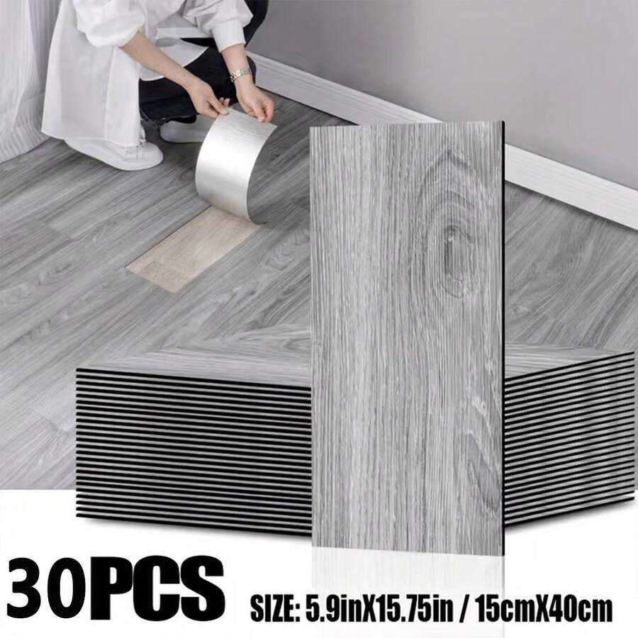 30片复古木纹自粘墙纸，可移除可重复使用的PVC防滑地板贴纸，适用于DIY项目、厨房防油台面、卧室、客厅、浴室墙面、家具翻新、家居装饰、咖啡厅、酒吧、工业地面改造。