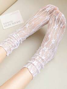 1/5/10双装 女士性感蕾丝花卉时尚超薄透明夏季日系镂空网眼短袜，复古长筒可爱袜子 - 彩色 - 查看 12