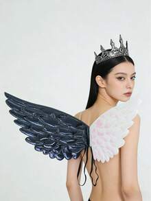 成人万圣节派对道具 - 双色天使翅膀和深色皇家皇冠服装配饰 - 查看 5
