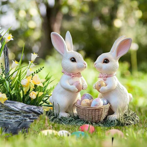 DC11032 Creative Garden Stake With 2 Rabbit & Eggs 2D Acrylic Garden Decor, Easter Atmosphere Decoration