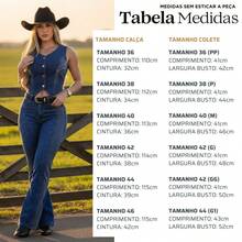 Conjunto Colete E Calça Flare Jeans Country Feminina Pedraria Luxo ideal para eventos sertanejo festas de peão Boiadeiro - CALÇA BRILHO COLETE LUXO - Visão 7