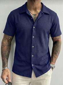 Men's Waffle Shirt For Casual Summer Wear - 藏蓝色 - 查看 2