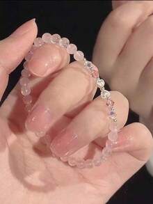 1条公主风水晶串珠手链，简约可爱设计，女孩友谊礼物 - 粉色 - 查看 4