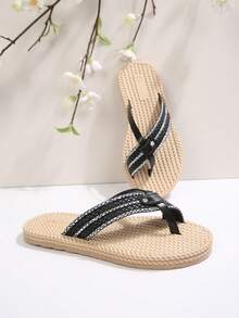 Flat Bohemian Style Sandals, Open Toe Beach Slippers, Fashion Summer Shoes For Women - Black - View 6