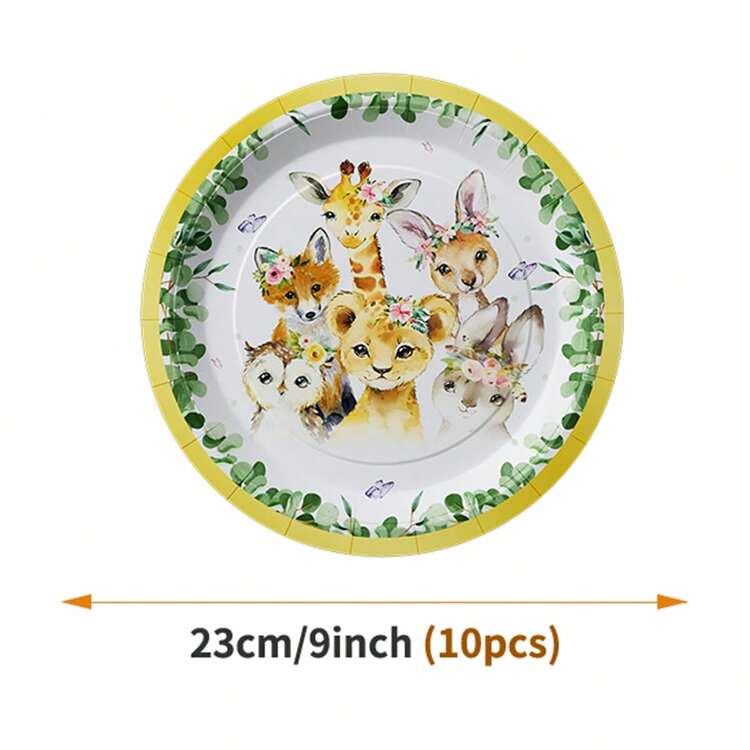 Gold Rim Green Leaf Cute Party Disposable Plates, Napkins, Cups, One-Time Party Supplies Set For 10 Guests, Disposable Paper Plates Suitable For Birthday, Wedding, Theme Party, Family Picnic - Style 3 - View 6