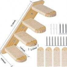 多层实木猫爬架，壁挂式猫抓柱，DIY猫咪栖息梯 - 杏色 - 查看 10