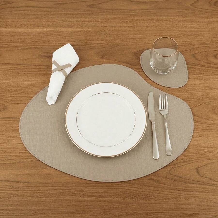 American-Style Leather Placemat Set With Coasters For Dining Table. Premium Set With 2, 4, 6, Or 8 Pieces. - 米色 - 查看 1