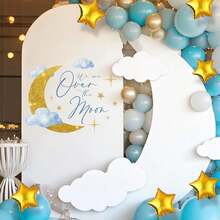 Over The Moon Baby Shower Decorations - We Are Over The Moon Sign Decal Banner Sticker For Balloon Arch Backdrop, Space Moons Themed Birthday Party, Nuatral Gender Reveal Girl Or Boy Baby Shower Decor - 欣喜若狂 - Pink - 查看 9
