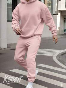 Comfortable Basic Plain Fleece Set For Gym And Everyday Wear - Art Streetwear, Urban Culture, Street Fashion, Street, Graffiti, Skater, Unisex, Men's And Women's, Sweatshirt, 50% Cotton 50% Polyester, Premium Streetwear Top, New Release, Immediate Shipping, Various Colors!! - 淺粉色 - 查看 2