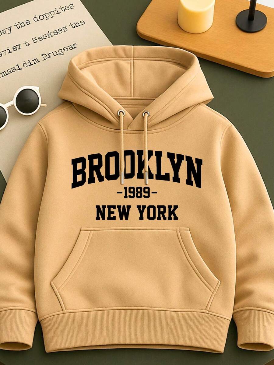 Brooklyn Printed Children's Kangaroo Sweatshirt With Hood Cotton Comfortable Child Various Colors And Sizes - 米色 - 查看 1