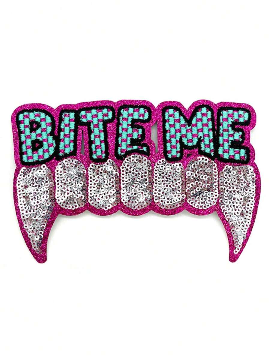 1PC Bite Me Vampire Sequin Patch - Multicolor - View 1