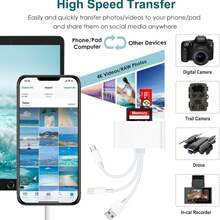 1个USB+Lightning+USB-C适配器，5合1多功能读卡器，相机/硬盘/U盘适配器，高效转换和传输，即插即用，兼容/USB-A和充电端口，兼容/安卓/PC/平板电脑充电器适配器 - 白色 - 查看 3