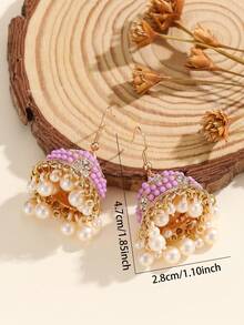 1 Pair Casual Beaded Style Hollow Drop Earrings, Decorated With Tassel & Bells, Suitable For Women's Daily Wear, Festivals, Weddings And Parties/Jewelry Gifts - Multicolor - View 8