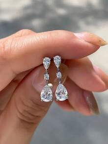 一对奢华立方氧化锆水滴耳环，女士珠宝礼物，适合婚礼、订婚、周年纪念、派对、情人节等场合 - 1# - 查看 10