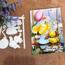 创意女孩、小狗和气球模具，DIY剪贴簿相册和压花模板，贺卡制作工具，卡片纸切割工艺，礼品卡制作模板模切。 - 銀色 - 查看 4