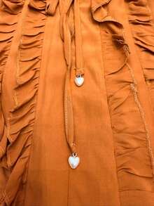 Women's Blouse / Cotton / With Ruffle Front / With Ruffle Details On Sleeves / Super Comfortable / Pleated Knot / Vacation Home - 鏽棕色 - 查看 4