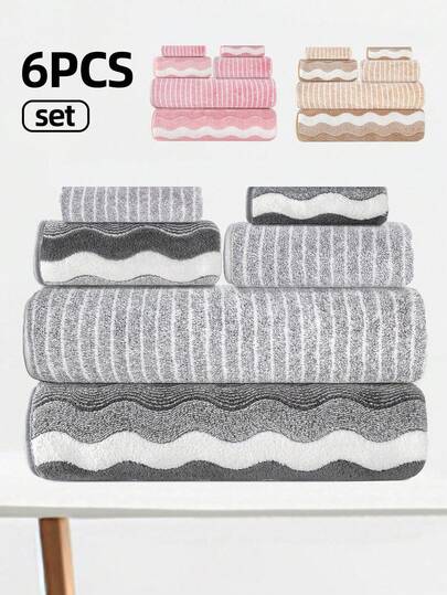 8pcs Luxury Polyester Towel Set [4 Washcloths + 2 Hand Towels + 2 Bath Towels] [3 Hand Towels] Optional, Striped, Skin-Friendly Soft, Fine Texture, Absorbent Quick-Drying, All Season, Suitable For Bathing, Face Washing, Hand Drying, Bathroom, Kitchen, Gym, SPA, Gift-Giving And Daily Use