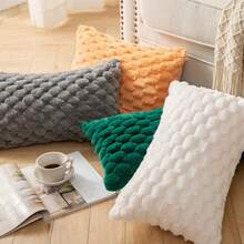 1pc Solid Plush Cushion Cover Without Filler - White - View 6