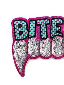 1PC Bite Me Vampire Sequin Patch - Multicolor - View 4