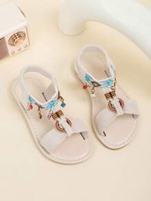 1 Pair Girls' Bohemian Style 2026 New Soft Non-Slip Flat Sandals, Suitable For Summer Wear - Beige - View 2