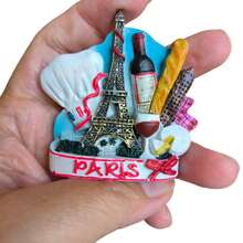 6.5cm/2.56in Paris Food Element Refrigerator Magnets, French Travel Souvenir Magnets With 3D Eiffel Tower, Red Wine And Bread Decor - one-size - View 4