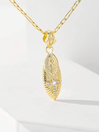 1pc Classic European And American Style Copper Inlaid Zirconia Small Guadalupe Virgin Mary Pendant Necklace, Limited Edition, Suitable For Christmas/Thanksgiving/Halloween/Mother's Day/Valentine's Day Gifts For Couples/Friends/Godparents, Catholic First Communion, Gifts, Daily And Festival Wear For Prayer