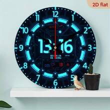 10inch Modern  Blue Digital Analog Wall Clock Silent Quartz Movement, Battery Powered (AA Batteries Not Included) Simple Home, Office, Living Room, Bedroom Decoration Perfect Gift For Halloween, Mother's Day, Easter Stylish Modern Clock, Futuristic Design, High-Quality Craftsmanship, A Choice For Technology Enthusiasts, 2D Flat Surface - 10*10英寸 - 查看 1