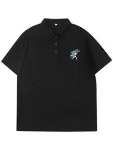 Áo Polo đôi tay ngắn unisex, áo polo in họa tiết, phong cách thường ngày năng động, phù hợp cho mùa xuân, hè, thu. Thích hợp làm quà tặng cho bạn trai, bạn gái, chồng, vợ, nhân dịp kỷ niệm. - màu đen - Xem 2