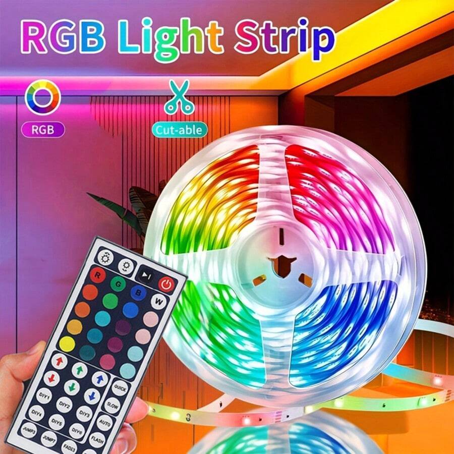 RGB LED灯带，配备44键遥控器，可同步变色，亮度极佳 - USB供电，1米至40米可选长度，适用于卧室、厨房、电视、节日（圣诞节、万圣节、生日）、家居照明，营造炫目的灯光效果。 - RGB - 查看 1