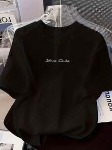 Women's T-Shirt, 100% Cotton, With Delicate Slogan Print, Short Sleeves And Round Neck - 黑色 - 查看 1