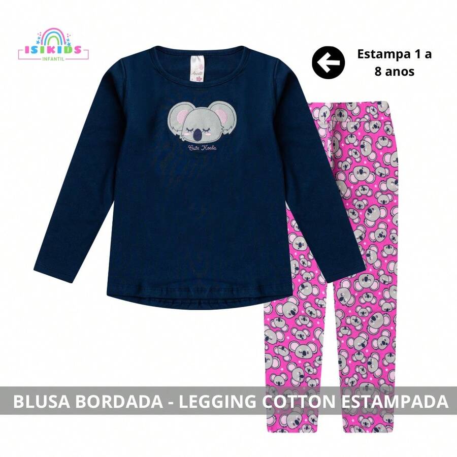 2-Piece Children's Winter Clothing Set For Girls, Ages 2-8, Mid-Season - 1 Embroidered Blouse And 1 Leggings - 新海洋 - 查看 1