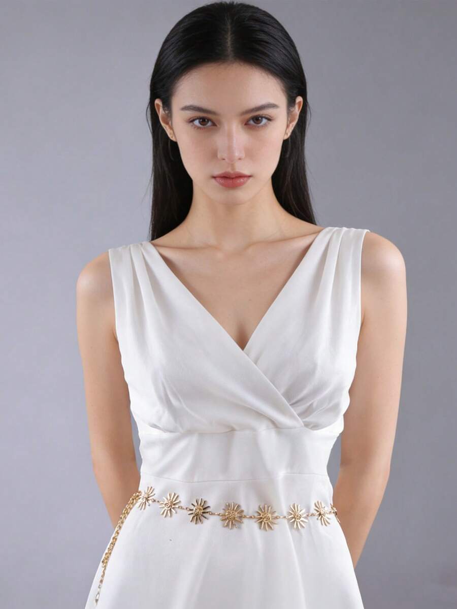 1件波西米亚风金色太阳吊坠腰链，可调节长度，适合搭配连衣裙、海滩旅行、节日造型和日常穿着。 - 彩色 - 查看 1