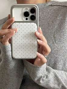 Delicate White Polka Dot Electroplated Silver Edge Phone Case Compatible With  17 Pro Max, 14, 15 Pro, 16, 16 Pro Max, 17, Soft Protective Cover,Phone Case  14,Cover,Fundas Para , 14 Cases,Case  16 Pro,Funda Para  17 Pro - style1(1pc) - 查看 4