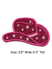 1 pieza Parche de sombrero de vaquera rosa con brillo, estrellas bordadas, estilo western para planchar - Multicolor - Ver 2