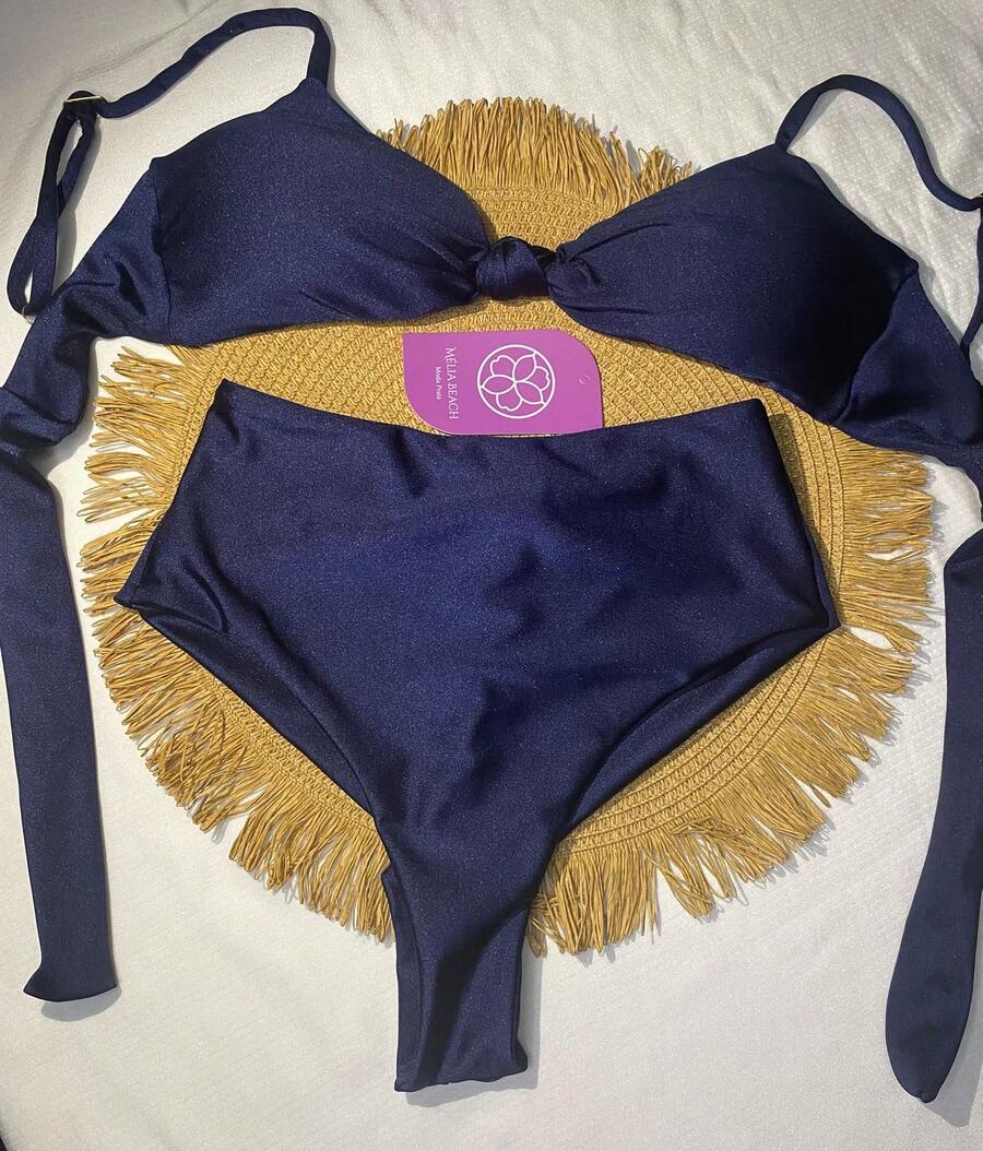 Trilobal Sport Bikini Set With Knot Top And Hot Pant Bottoms – Comfort And Style For Summer - 藏蓝色 - 查看 1